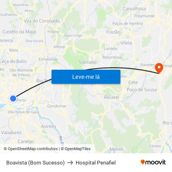 Boavista (Bom Sucesso) to Hospital Penafiel map