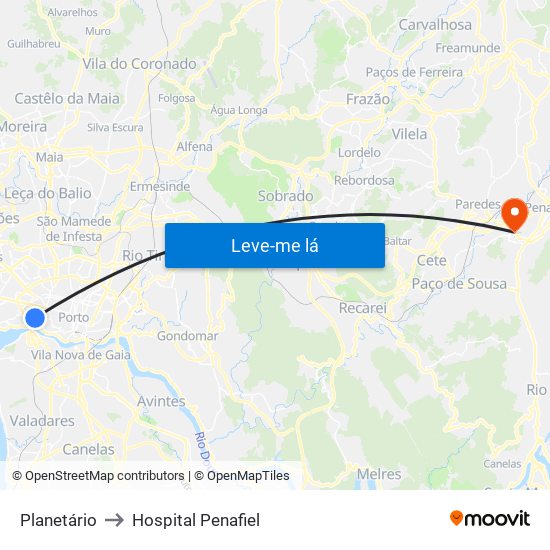 Planetário to Hospital Penafiel map