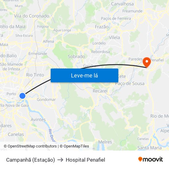 Campanhã (Estação) to Hospital Penafiel map