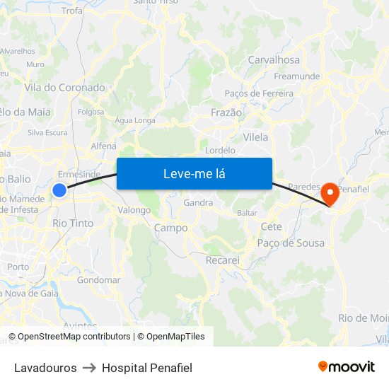 Lavadouros to Hospital Penafiel map