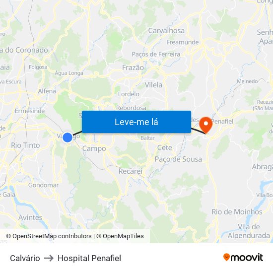 Calvário to Hospital Penafiel map