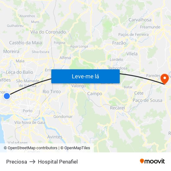 Preciosa to Hospital Penafiel map