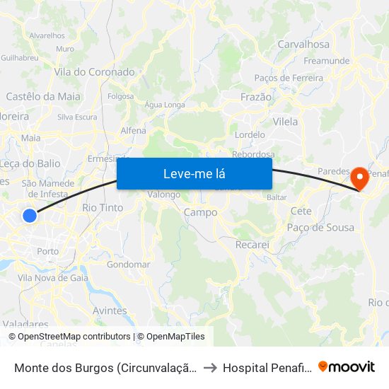 Monte dos Burgos (Circunvalação) to Hospital Penafiel map