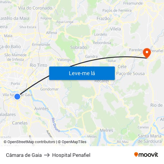 Câmara de Gaia to Hospital Penafiel map