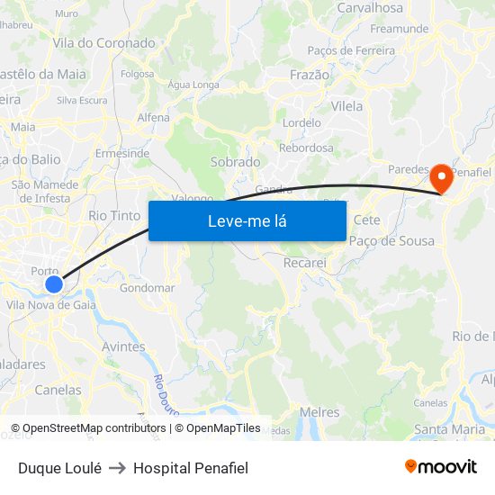 Duque Loulé to Hospital Penafiel map