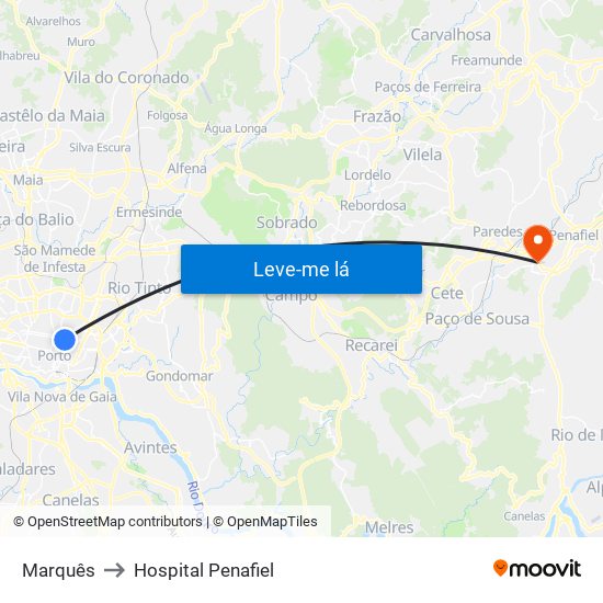 Marquês to Hospital Penafiel map