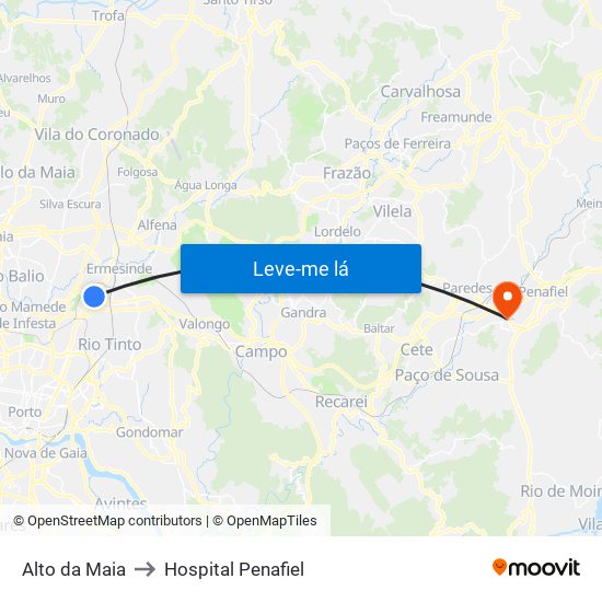 Alto da Maia to Hospital Penafiel map
