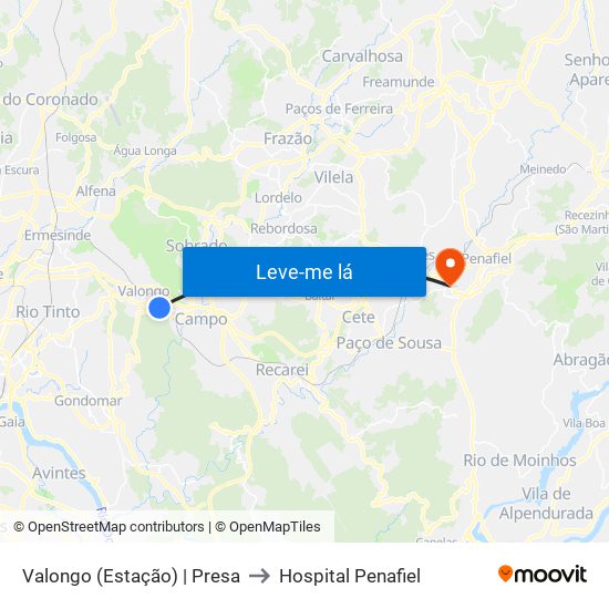 Valongo (Estação) | Presa to Hospital Penafiel map