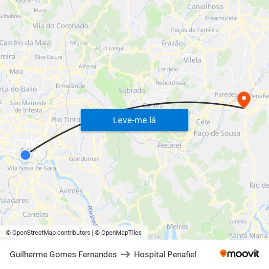 Guilherme Gomes Fernandes to Hospital Penafiel map