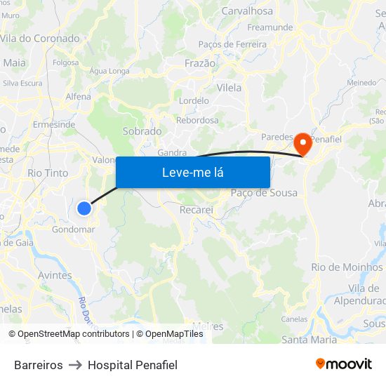 Barreiros to Hospital Penafiel map