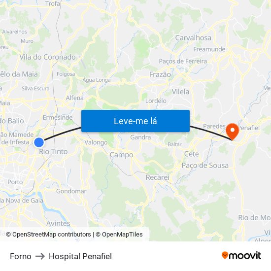 Forno to Hospital Penafiel map