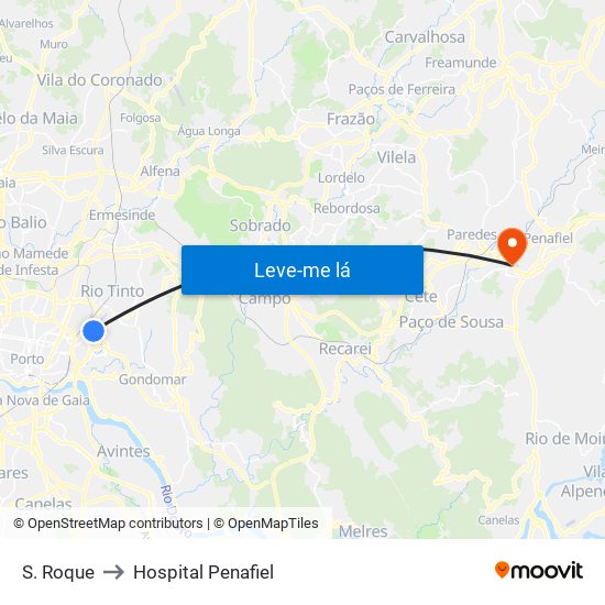 S. Roque to Hospital Penafiel map