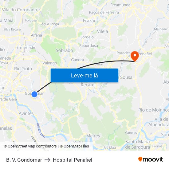 B. V. Gondomar to Hospital Penafiel map