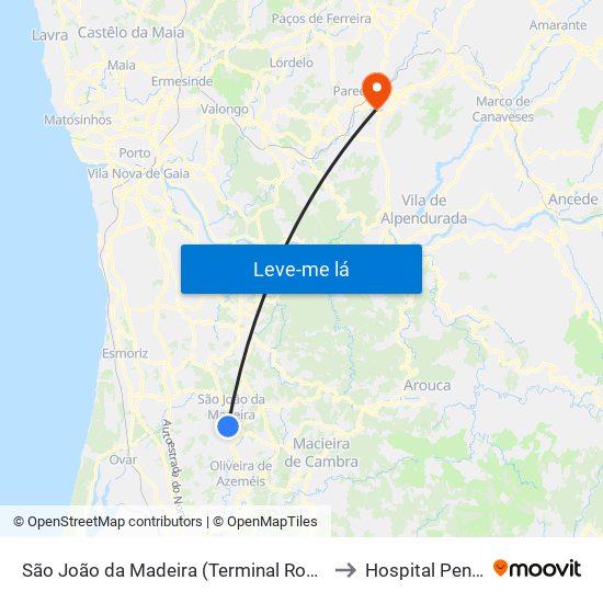 São João da Madeira (Terminal Rodoviário) to Hospital Penafiel map