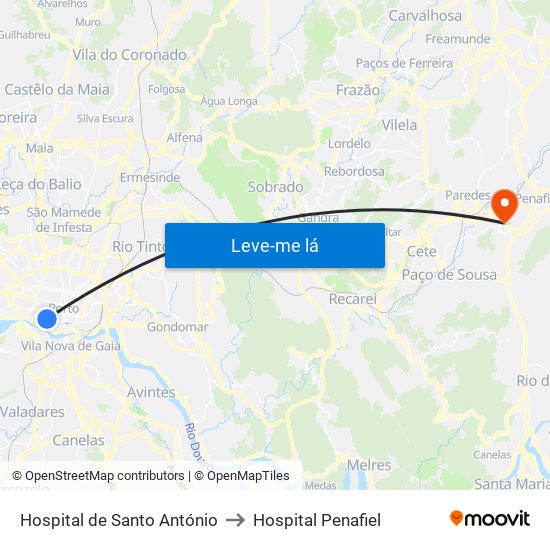 Hospital de Santo António to Hospital Penafiel map