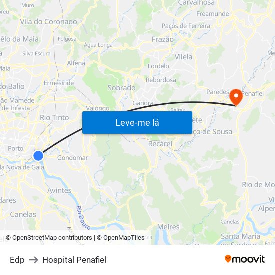 Edp to Hospital Penafiel map