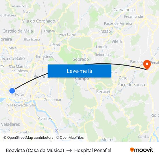 Boavista (Casa da Música) to Hospital Penafiel map