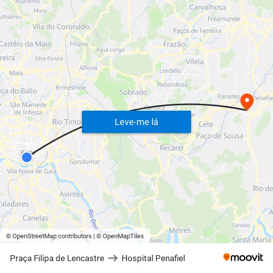 Praça Filipa de Lencastre to Hospital Penafiel map