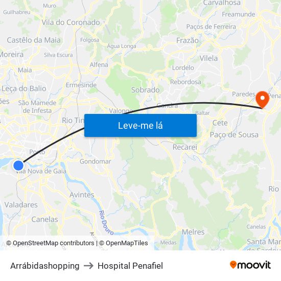 Arrábidashopping to Hospital Penafiel map