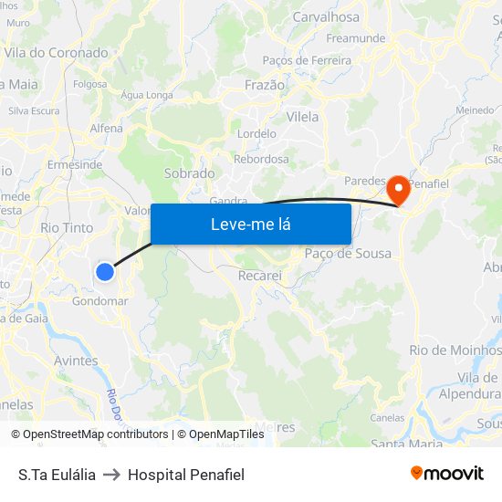 S.Ta Eulália to Hospital Penafiel map