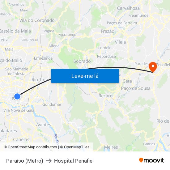 Paraíso (Metro) to Hospital Penafiel map