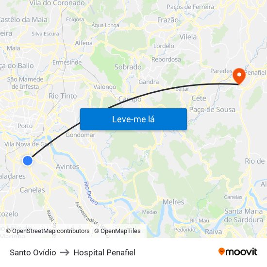 Santo Ovídio to Hospital Penafiel map