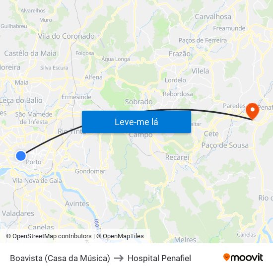 Boavista (Casa da Música) to Hospital Penafiel map