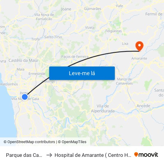 Parque das Camélias (Terminal) to Hospital de Amarante ( Centro Hospitalar Tâmega e Sousa, EPE ) map