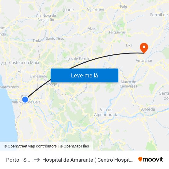 Porto - São Bento to Hospital de Amarante ( Centro Hospitalar Tâmega e Sousa, EPE ) map