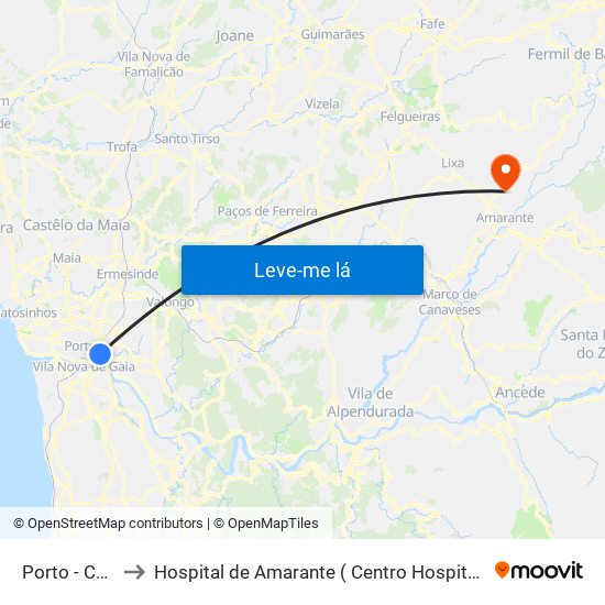 Porto - Campanhã to Hospital de Amarante ( Centro Hospitalar Tâmega e Sousa, EPE ) map