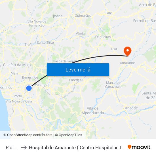 Rio Tinto to Hospital de Amarante ( Centro Hospitalar Tâmega e Sousa, EPE ) map