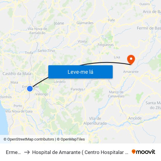 Ermesinde to Hospital de Amarante ( Centro Hospitalar Tâmega e Sousa, EPE ) map