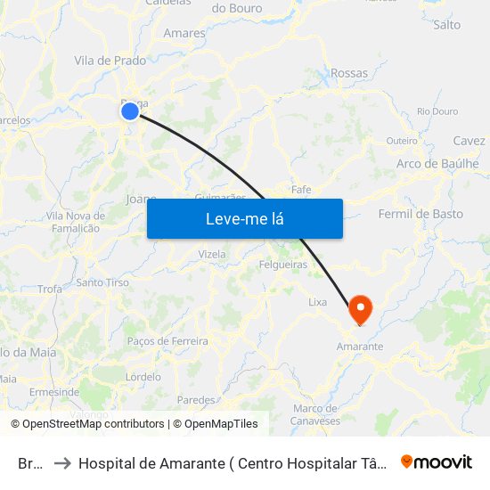 Braga to Hospital de Amarante ( Centro Hospitalar Tâmega e Sousa, EPE ) map