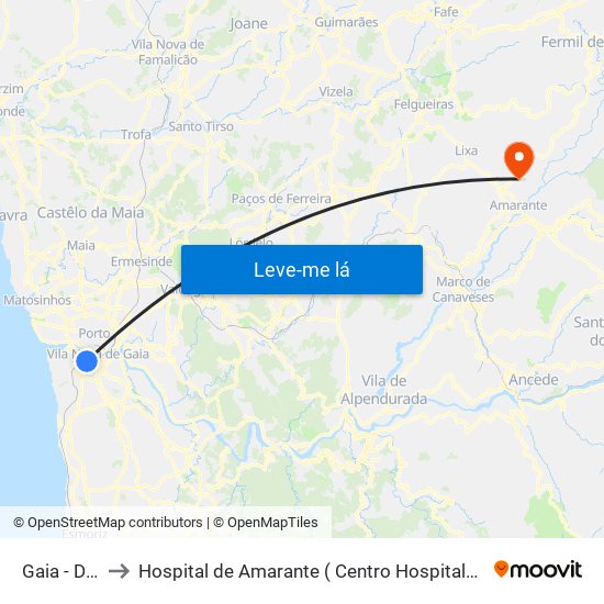 Gaia - Devesas to Hospital de Amarante ( Centro Hospitalar Tâmega e Sousa, EPE ) map