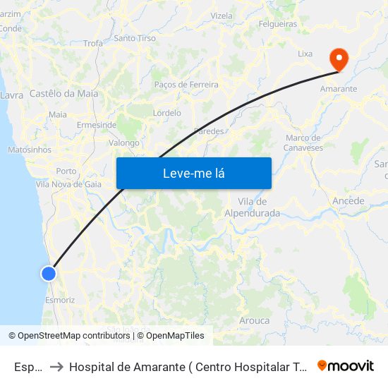 Espinho to Hospital de Amarante ( Centro Hospitalar Tâmega e Sousa, EPE ) map