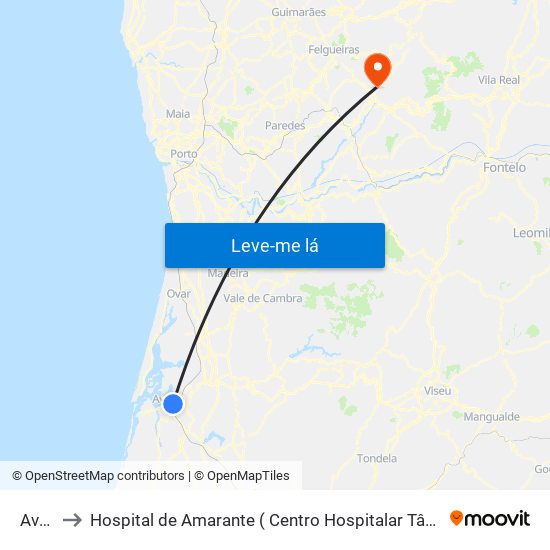 Aveiro to Hospital de Amarante ( Centro Hospitalar Tâmega e Sousa, EPE ) map