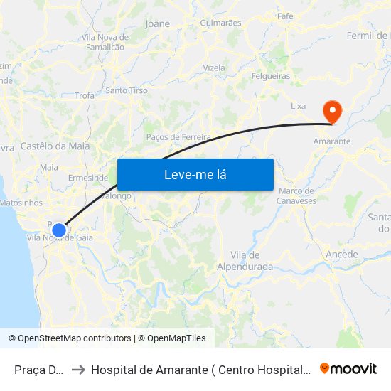 Praça D. João I to Hospital de Amarante ( Centro Hospitalar Tâmega e Sousa, EPE ) map