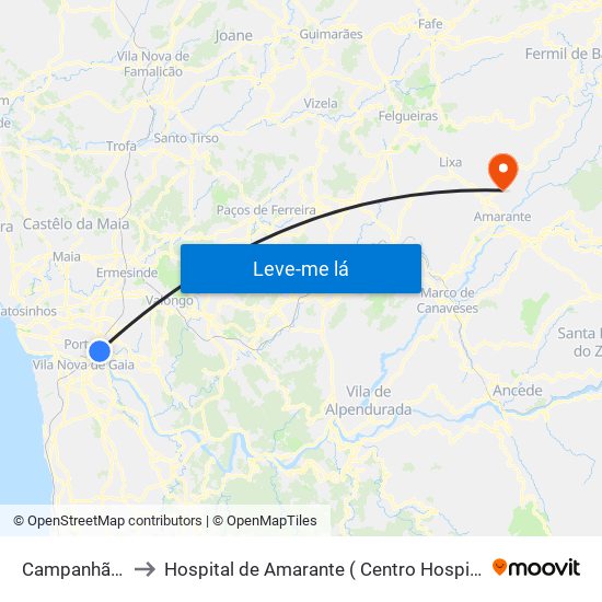 Campanhã (Estação) to Hospital de Amarante ( Centro Hospitalar Tâmega e Sousa, EPE ) map