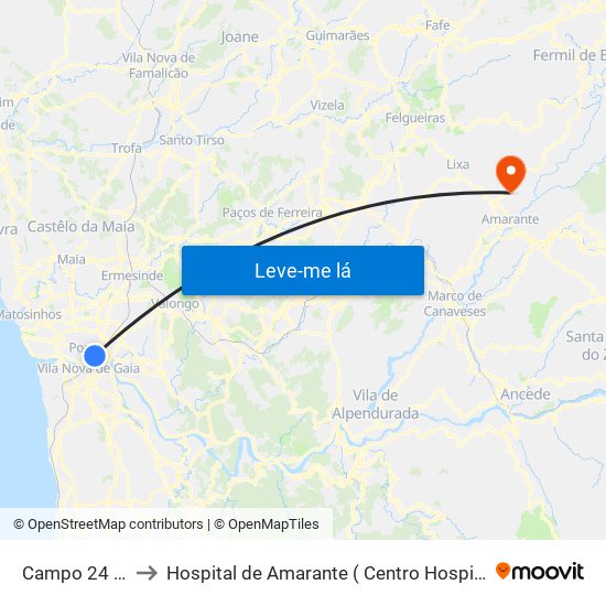 Campo 24 de Agosto to Hospital de Amarante ( Centro Hospitalar Tâmega e Sousa, EPE ) map