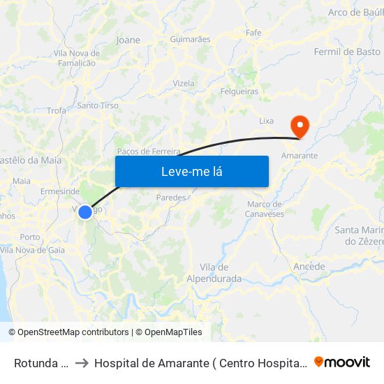 Rotunda 1º Maio to Hospital de Amarante ( Centro Hospitalar Tâmega e Sousa, EPE ) map
