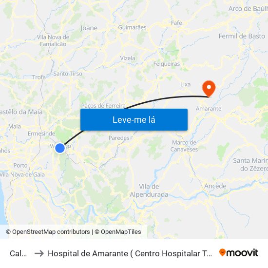 Calvário to Hospital de Amarante ( Centro Hospitalar Tâmega e Sousa, EPE ) map