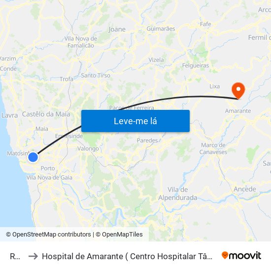 Ruela to Hospital de Amarante ( Centro Hospitalar Tâmega e Sousa, EPE ) map