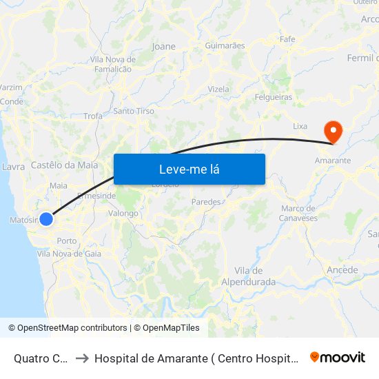 Quatro Caminhos to Hospital de Amarante ( Centro Hospitalar Tâmega e Sousa, EPE ) map