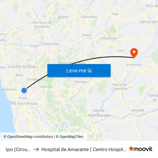 Ipo (Circunvalação) to Hospital de Amarante ( Centro Hospitalar Tâmega e Sousa, EPE ) map