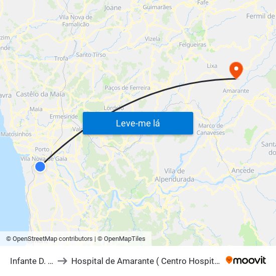 Infante D. Henrique to Hospital de Amarante ( Centro Hospitalar Tâmega e Sousa, EPE ) map