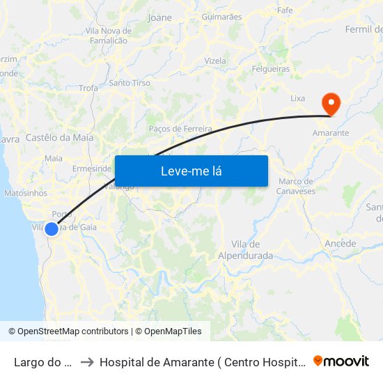 Largo do Montinho to Hospital de Amarante ( Centro Hospitalar Tâmega e Sousa, EPE ) map