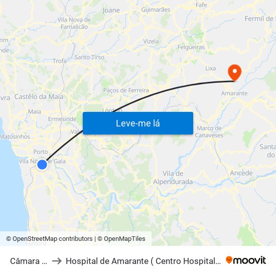 Câmara de Gaia to Hospital de Amarante ( Centro Hospitalar Tâmega e Sousa, EPE ) map