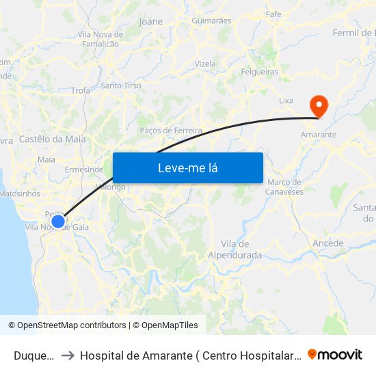 Duque Loulé to Hospital de Amarante ( Centro Hospitalar Tâmega e Sousa, EPE ) map