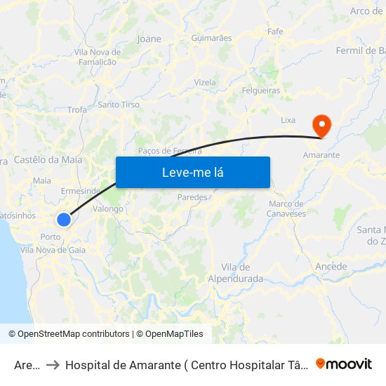 Areosa to Hospital de Amarante ( Centro Hospitalar Tâmega e Sousa, EPE ) map