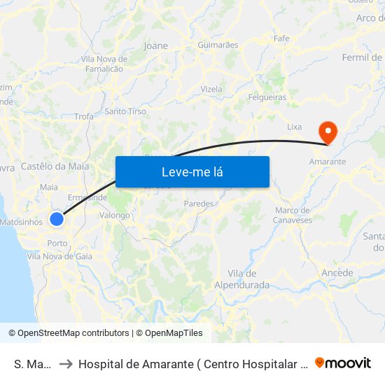 S. Mamede to Hospital de Amarante ( Centro Hospitalar Tâmega e Sousa, EPE ) map